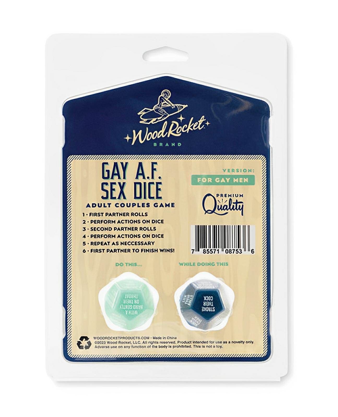 Wood Rocket Gay AF Gay Men Couples Sex Dice Game - Blue - SEX LOVE DOLLS